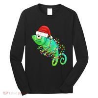 Christmas Lights Chameleon Wearing Xmas Hat Chameleon Lover Long Sleeve Shirt thumb 0
