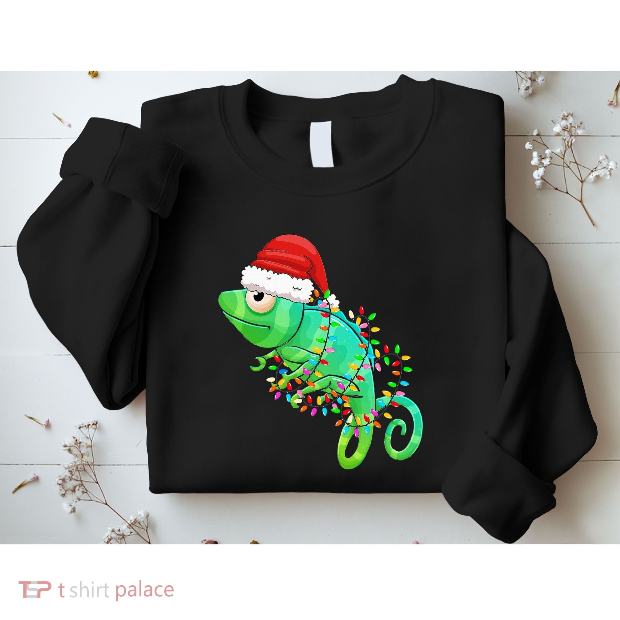 Christmas Lights Chameleon Wearing Xmas Hat Chameleon Lover Sweatshirt