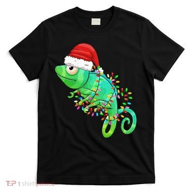 Christmas Lights Chameleon Wearing Xmas Hat Chameleon Lover T-Shirt