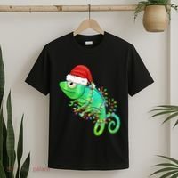 Christmas Lights Chameleon Wearing Xmas Hat Chameleon Lover T-Shirt thumb 2