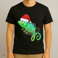 Christmas Lights Chameleon Wearing Xmas Hat Chameleon Lover T-Shirt thumb 3
