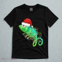 Christmas Lights Chameleon Wearing Xmas Hat Chameleon Lover T-Shirt thumb 5