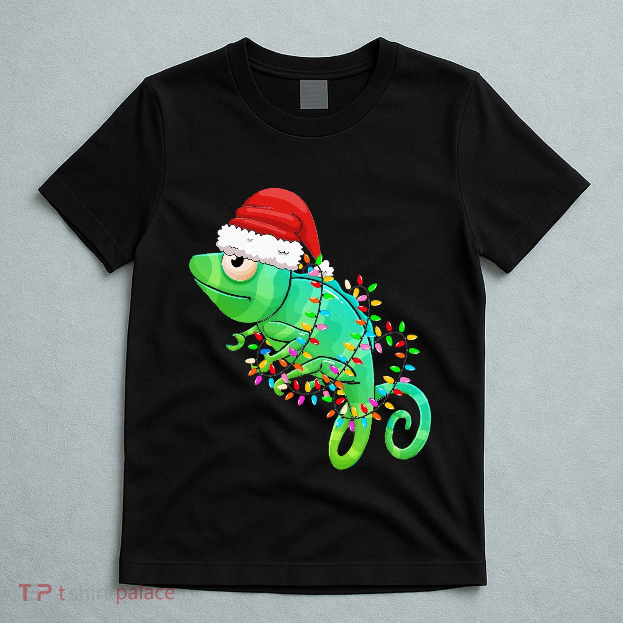 Christmas Lights Chameleon Wearing Xmas Hat Chameleon Lover T-Shirt
