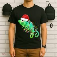 Christmas Lights Chameleon Wearing Xmas Hat Chameleon Lover T-Shirt thumb 6