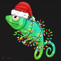 Christmas Lights Chameleon Wearing Xmas Hat Chameleon Lover T-Shirt thumb 7
