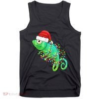 Christmas Lights Chameleon Wearing Xmas Hat Chameleon Lover Tank Top thumb 0