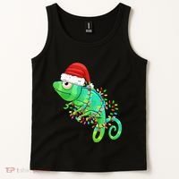 Christmas Lights Chameleon Wearing Xmas Hat Chameleon Lover Tank Top thumb 2