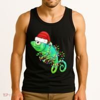 Christmas Lights Chameleon Wearing Xmas Hat Chameleon Lover Tank Top thumb 3