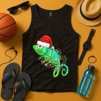 Christmas Lights Chameleon Wearing Xmas Hat Chameleon Lover Tank Top thumb 4