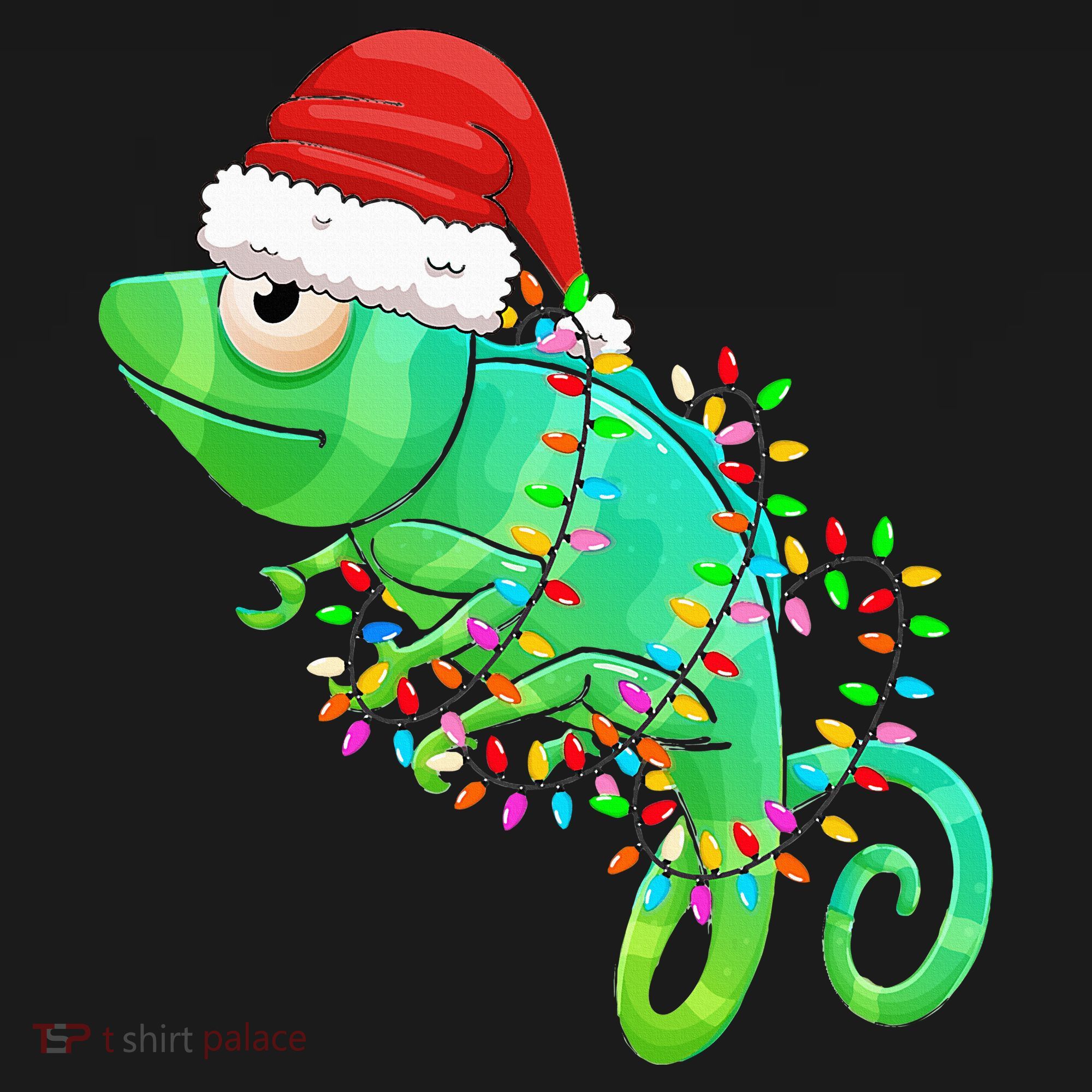 Christmas Lights Chameleon Wearing Xmas Hat Chameleon Lover Tank Top
