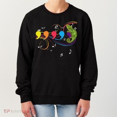 Chameleon Lizard Colorful Musical Notes Comma Animal Lover Women's Sweatshirt