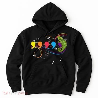 Chameleon Lizard Colorful Musical Notes Comma Animal Lover Hoodie