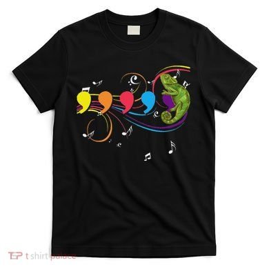 Chameleon Lizard Colorful Musical Notes Comma Animal Lover T-Shirt
