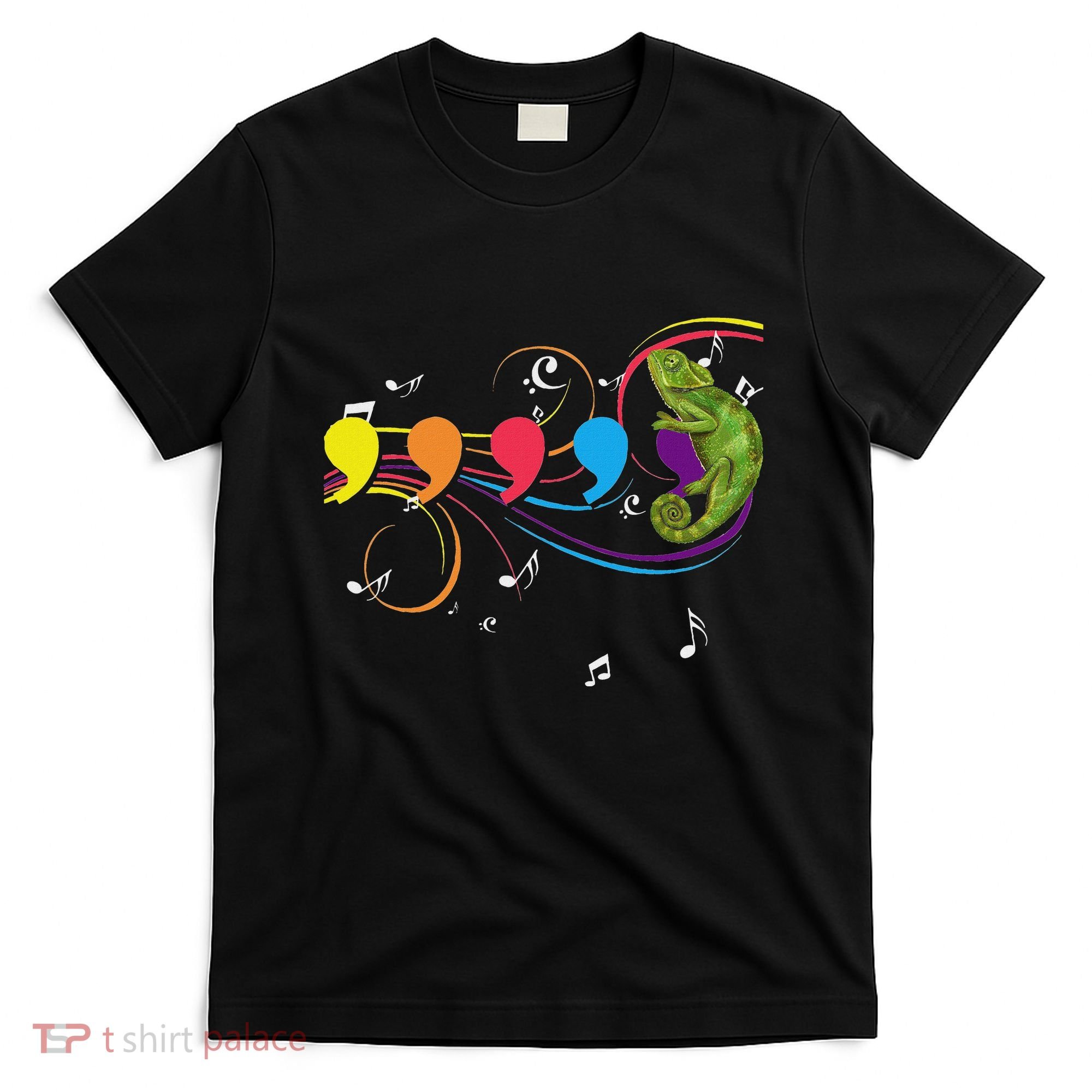 Chameleon Lizard Colorful Musical Notes Comma Animal Lover T-Shirt