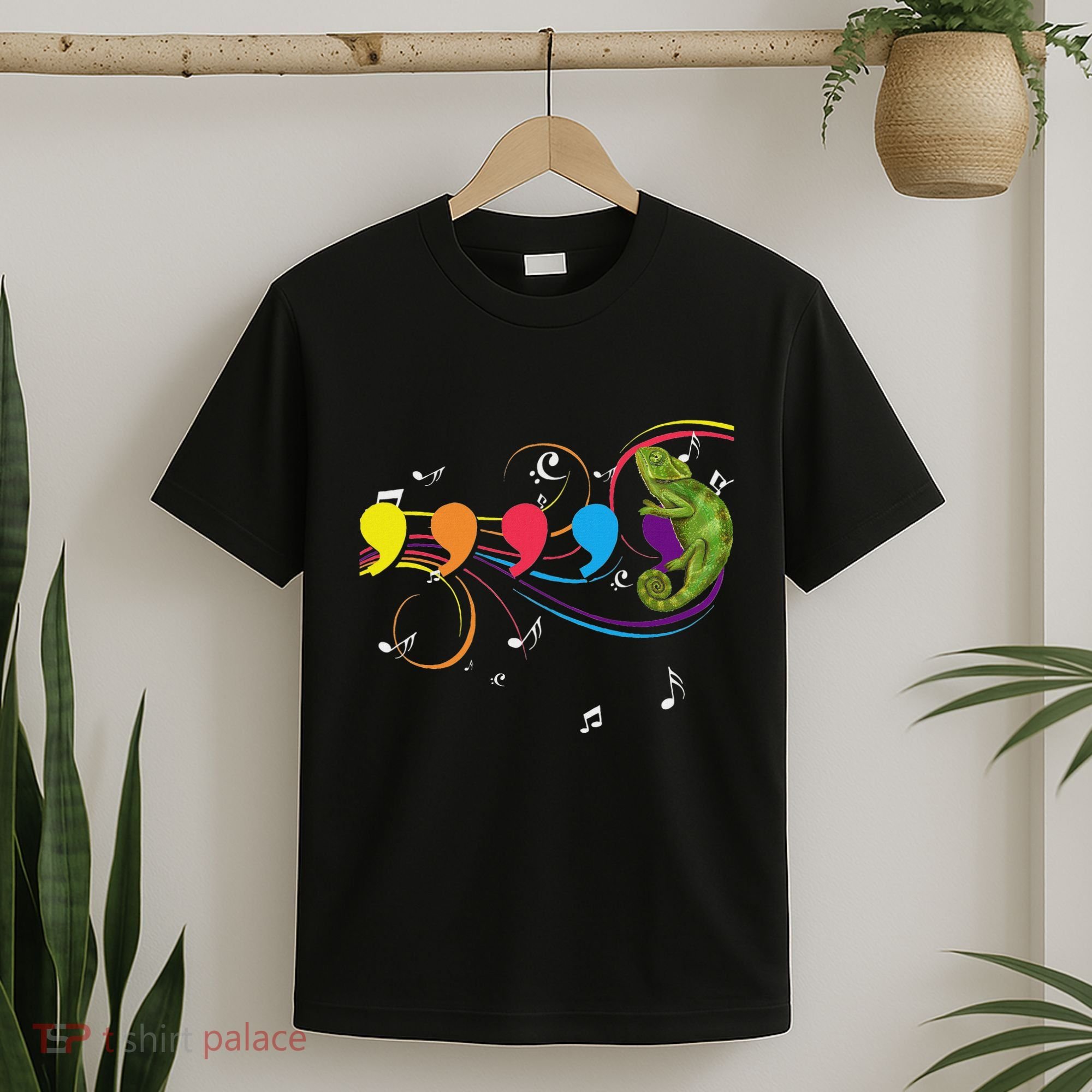 Chameleon Lizard Colorful Musical Notes Comma Animal Lover T-Shirt