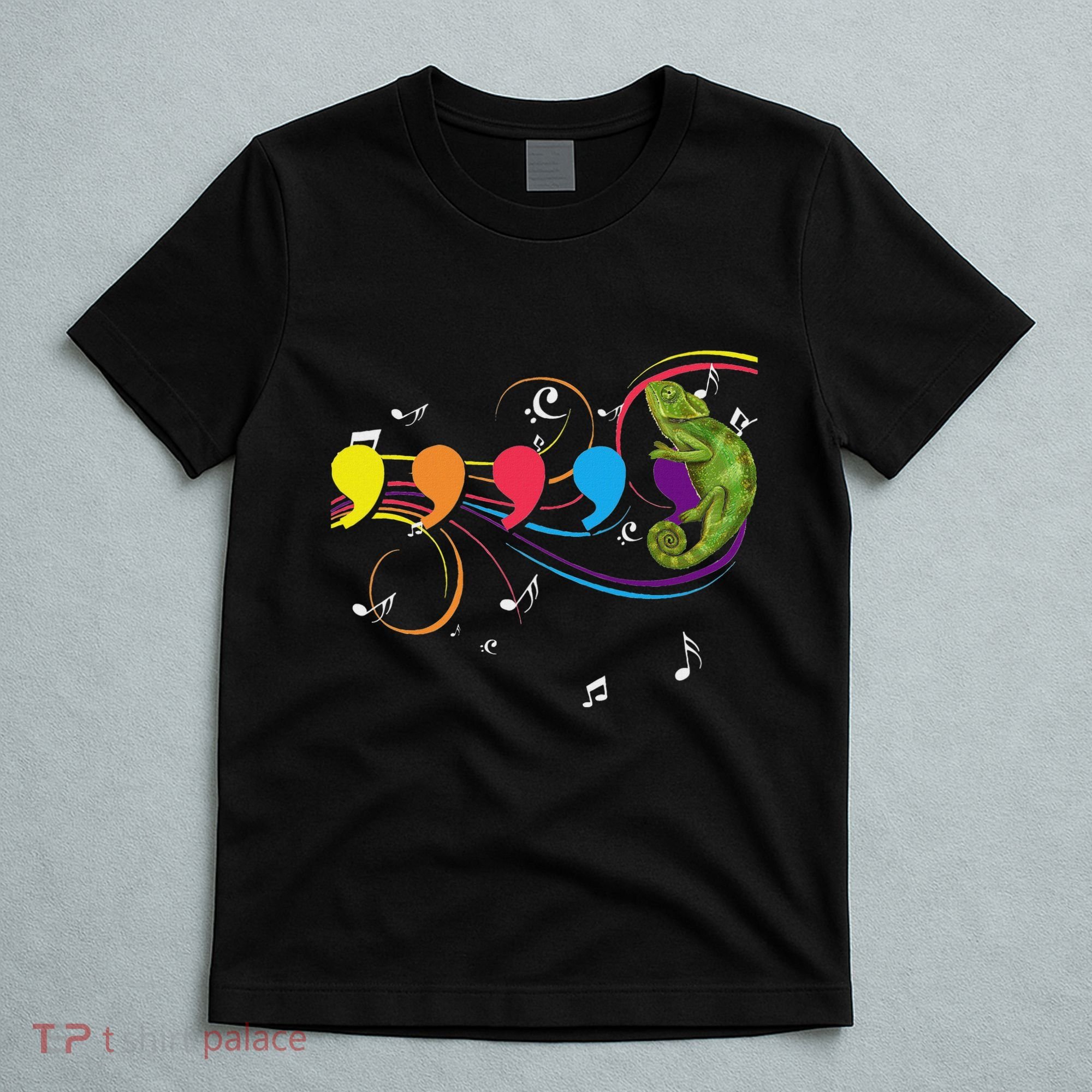 Chameleon Lizard Colorful Musical Notes Comma Animal Lover T-Shirt