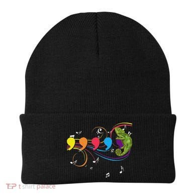 Chameleon Lizard Colorful Musical Notes Comma Animal Lover Beanie