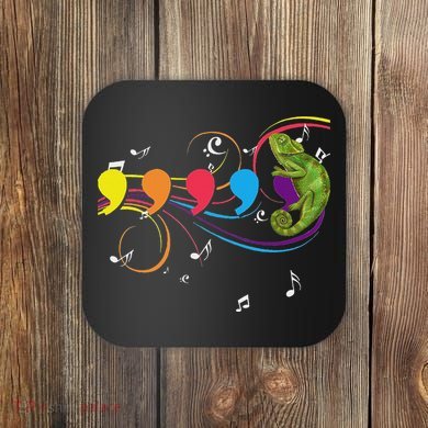 Chameleon Lizard Colorful Musical Notes Comma Animal Lover Coaster