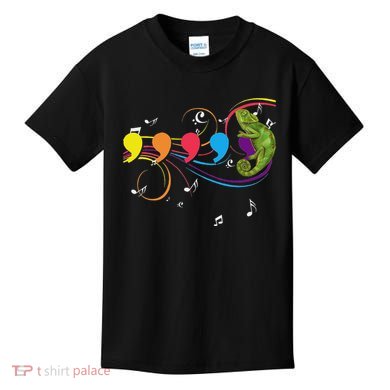 Chameleon Lizard Colorful Musical Notes Comma Animal Lover Kids T-Shirt