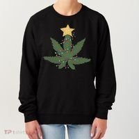 Cannabis Leaf Christmas Tree Funny Weed Xmas Gift Women's Sweatshirt thumb 0