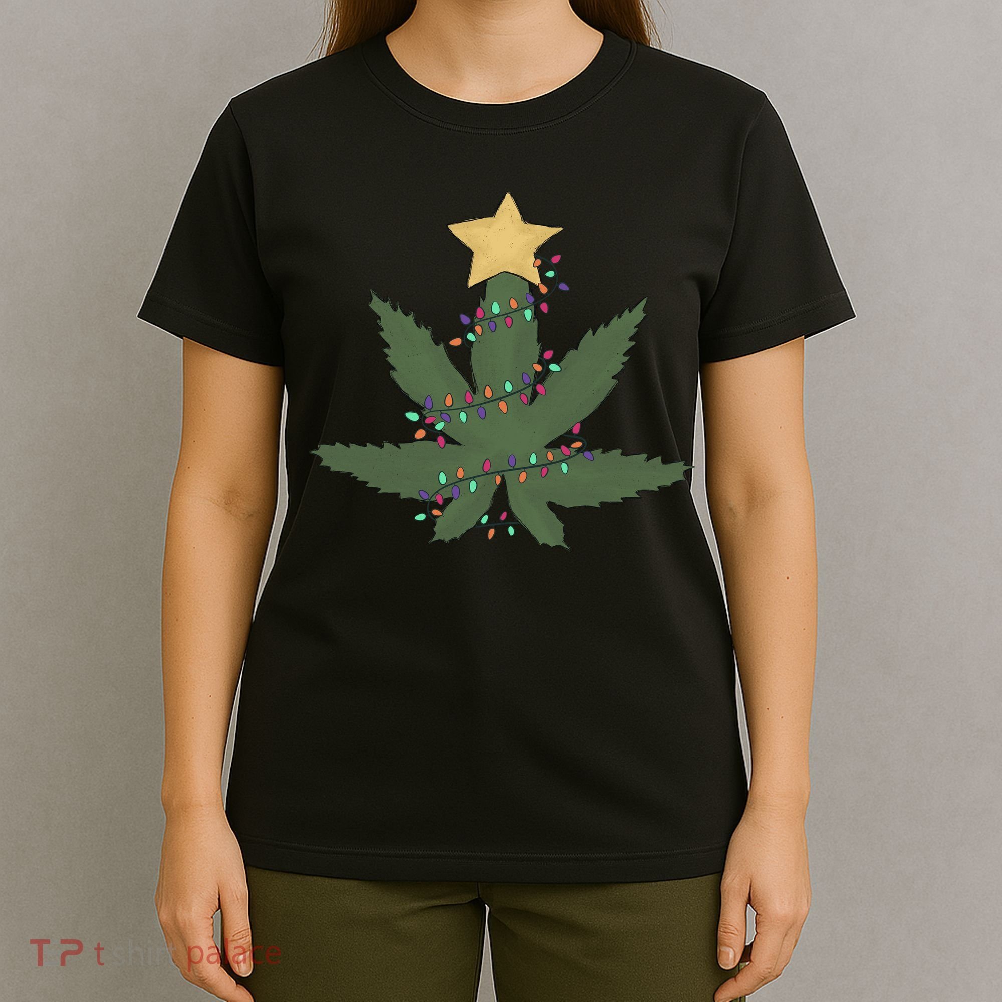 Cannabis Leaf Christmas Tree Funny Weed Xmas Gift T-Shirt
