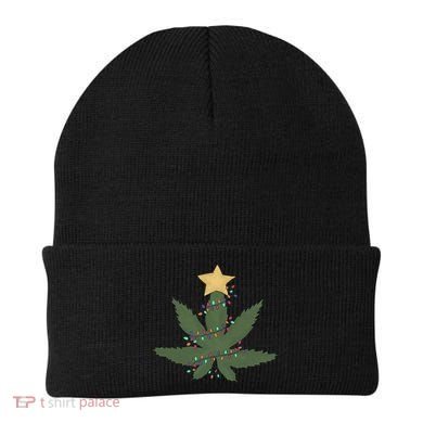 Cannabis Leaf Christmas Tree Funny Weed Xmas Gift Beanie