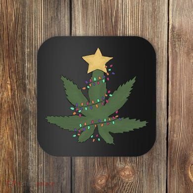 Cannabis Leaf Christmas Tree Funny Weed Xmas Gift Coaster