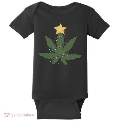 Cannabis Leaf Christmas Tree Funny Weed Xmas Gift Baby Bodysuit