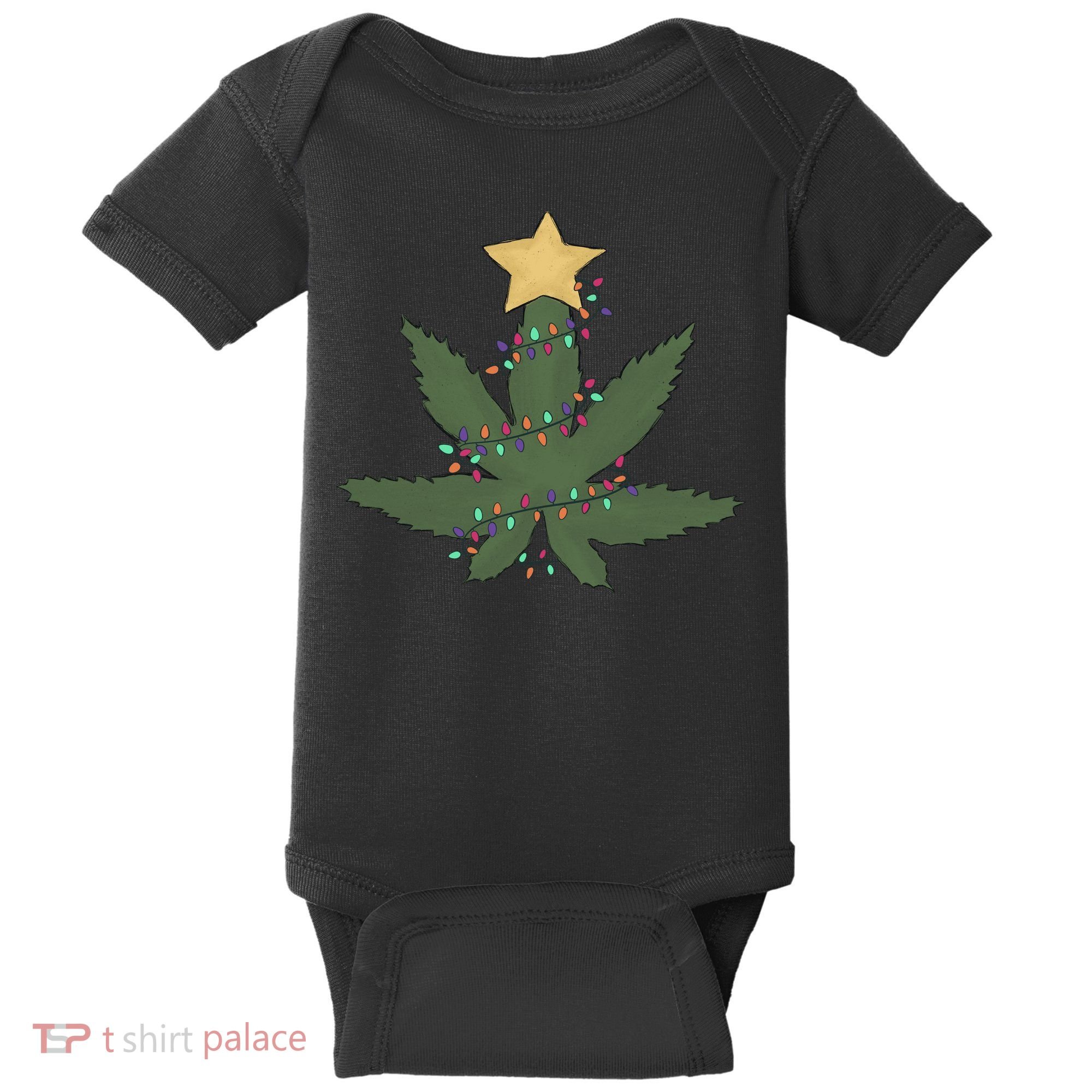 Cannabis Leaf Christmas Tree Funny Weed Xmas Gift Baby Bodysuit