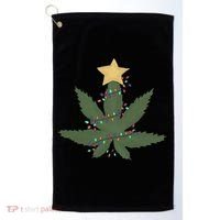 Cannabis Leaf Christmas Tree Funny Weed Xmas Gift Golf Towel thumb 0