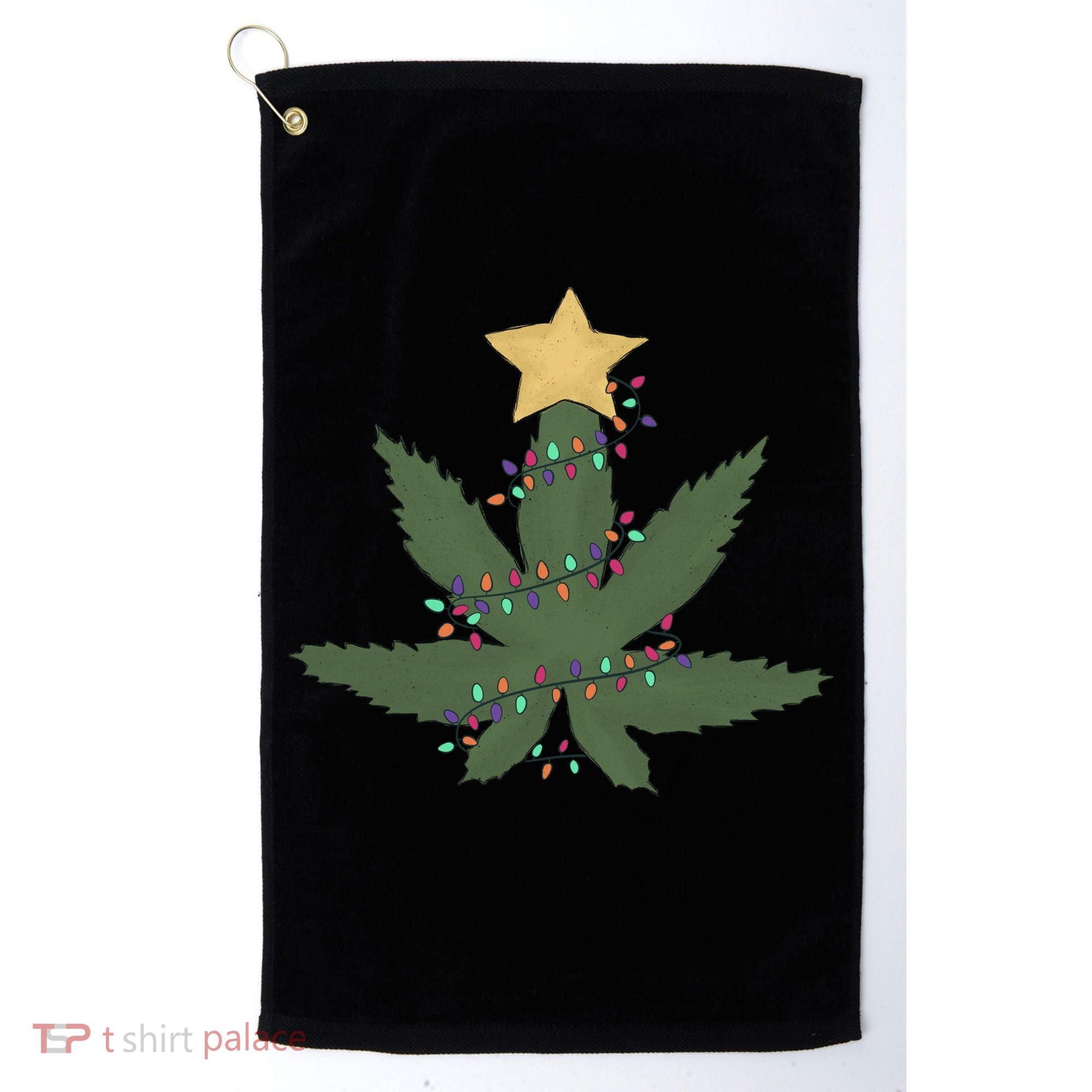 Cannabis Leaf Christmas Tree Funny Weed Xmas Gift Golf Towel