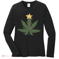 Cannabis Leaf Christmas Tree Funny Weed Xmas Gift Women's Long Sleeve Shirt thumb 0