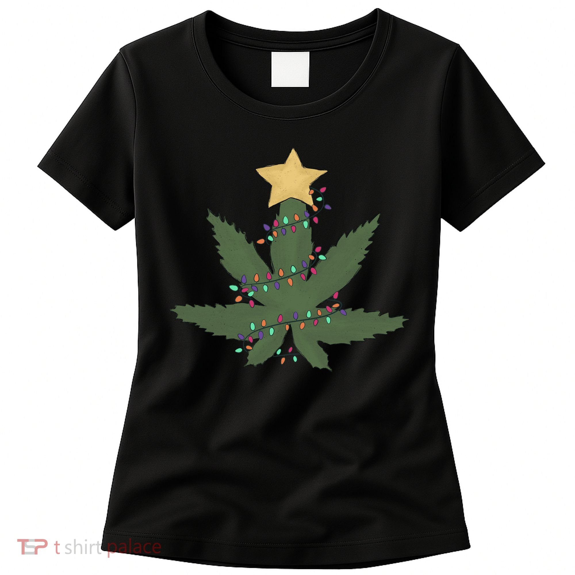 Cannabis Leaf Christmas Tree Funny Weed Xmas Gift Women's T-Shirt