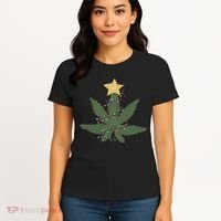 Cannabis Leaf Christmas Tree Funny Weed Xmas Gift Women's T-Shirt thumb 4