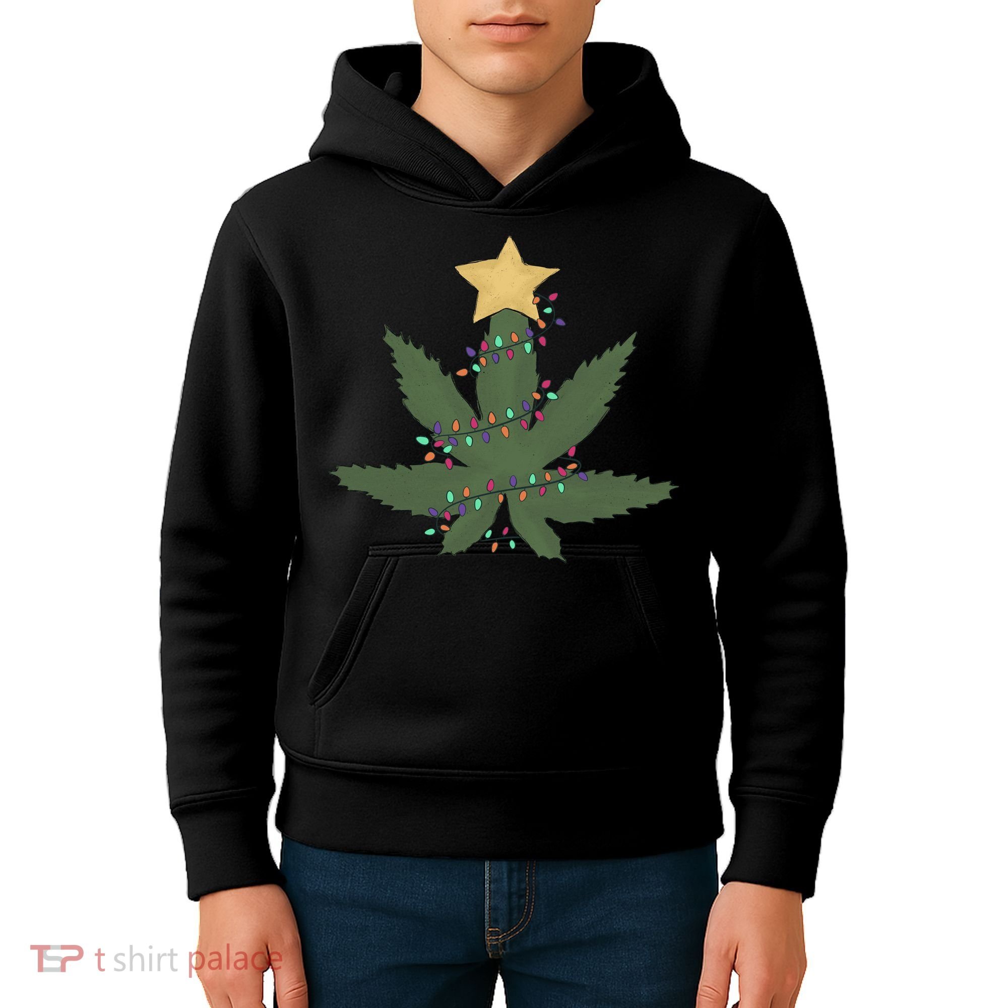 Cannabis Leaf Christmas Tree Funny Weed Xmas Gift Kids Hoodie