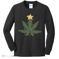 Cannabis Leaf Christmas Tree Funny Weed Xmas Gift Kids Long Sleeve Shirt thumb 0