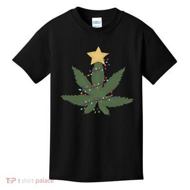 Cannabis Leaf Christmas Tree Funny Weed Xmas Gift Kids T-Shirt