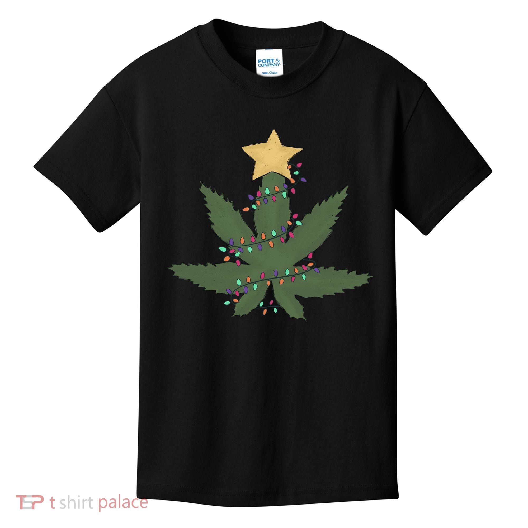 Cannabis Leaf Christmas Tree Funny Weed Xmas Gift Kids T-Shirt