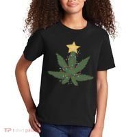 Cannabis Leaf Christmas Tree Funny Weed Xmas Gift Kids T-Shirt thumb 2