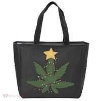 Cannabis Leaf Christmas Tree Funny Weed Xmas Gift Tote Bag thumb 0