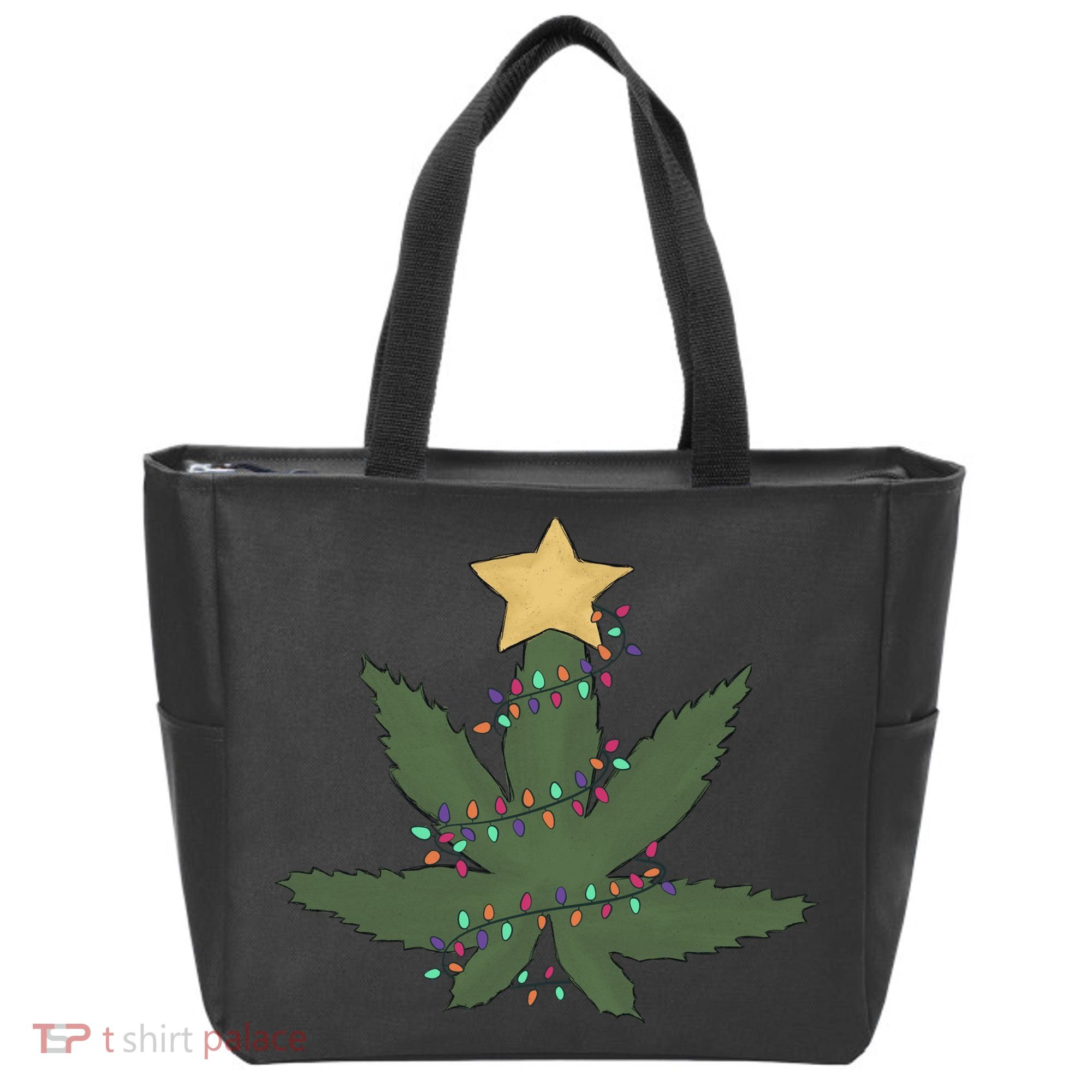 Cannabis Leaf Christmas Tree Funny Weed Xmas Gift Tote Bag