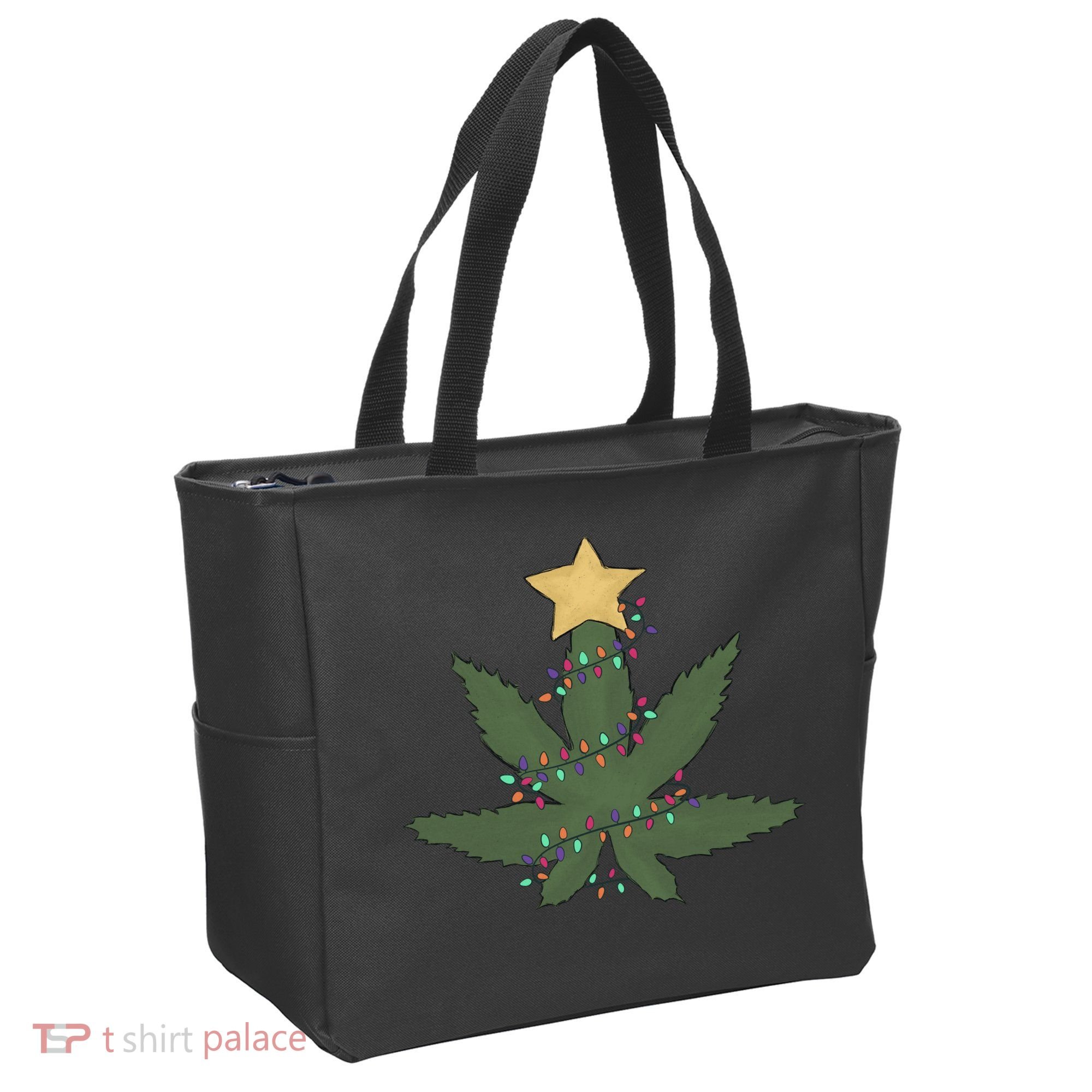 Cannabis Leaf Christmas Tree Funny Weed Xmas Gift Tote Bag