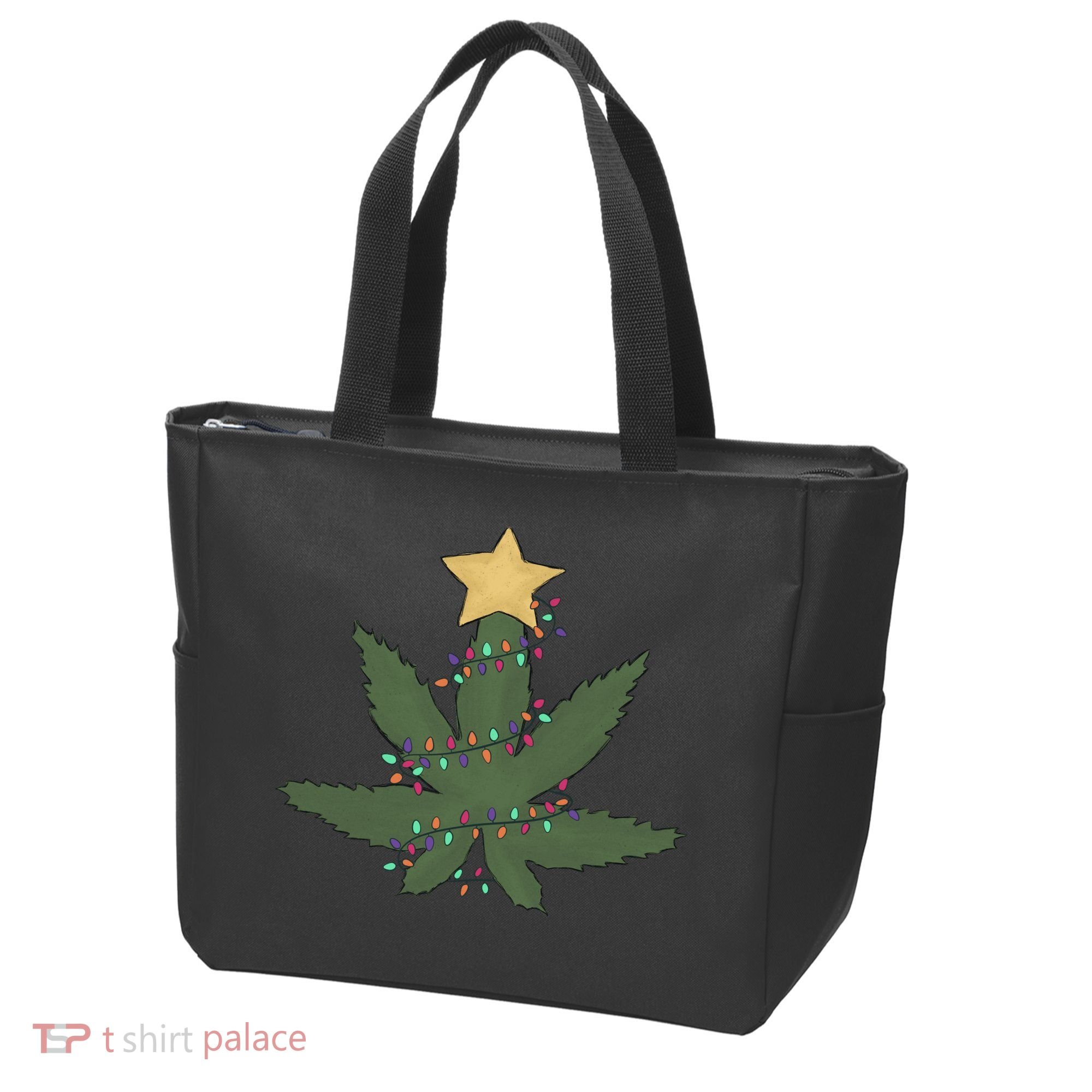 Cannabis Leaf Christmas Tree Funny Weed Xmas Gift Tote Bag