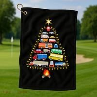 Car Lover Christmas Tree Cute Gift Golf Towel thumb 1