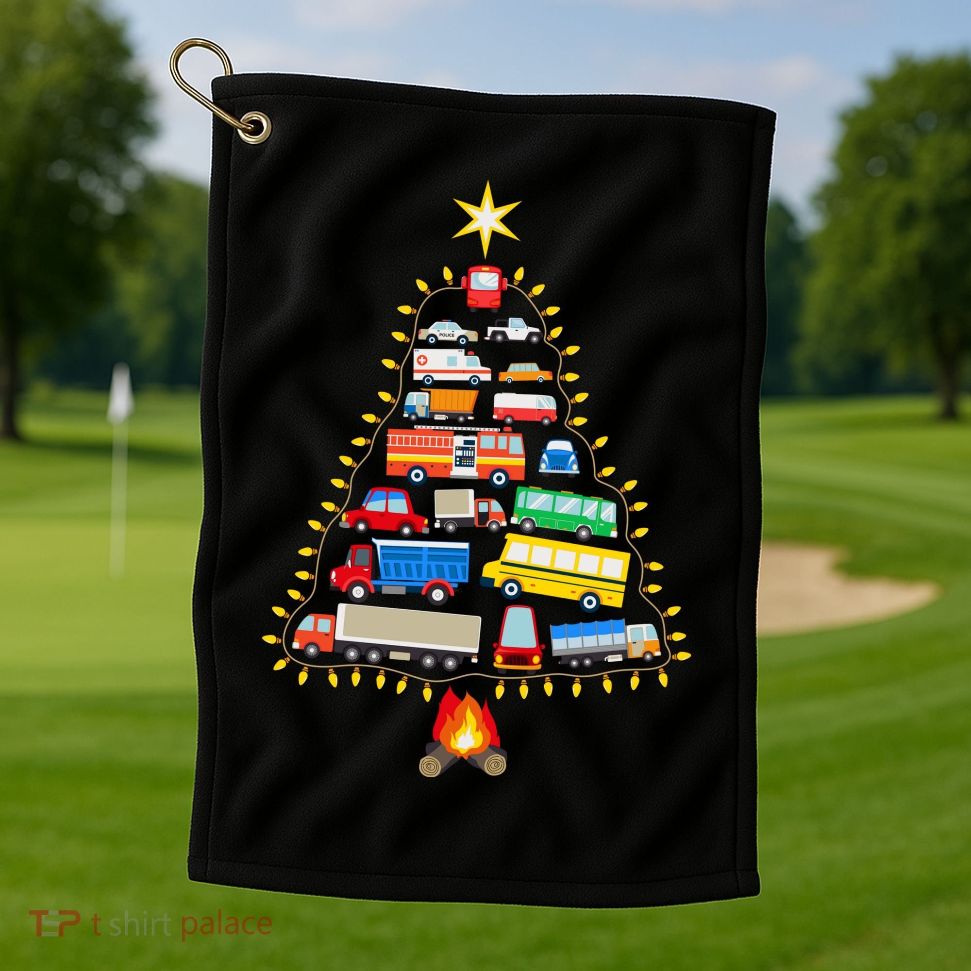 Car Lover Christmas Tree Cute Gift Golf Towel