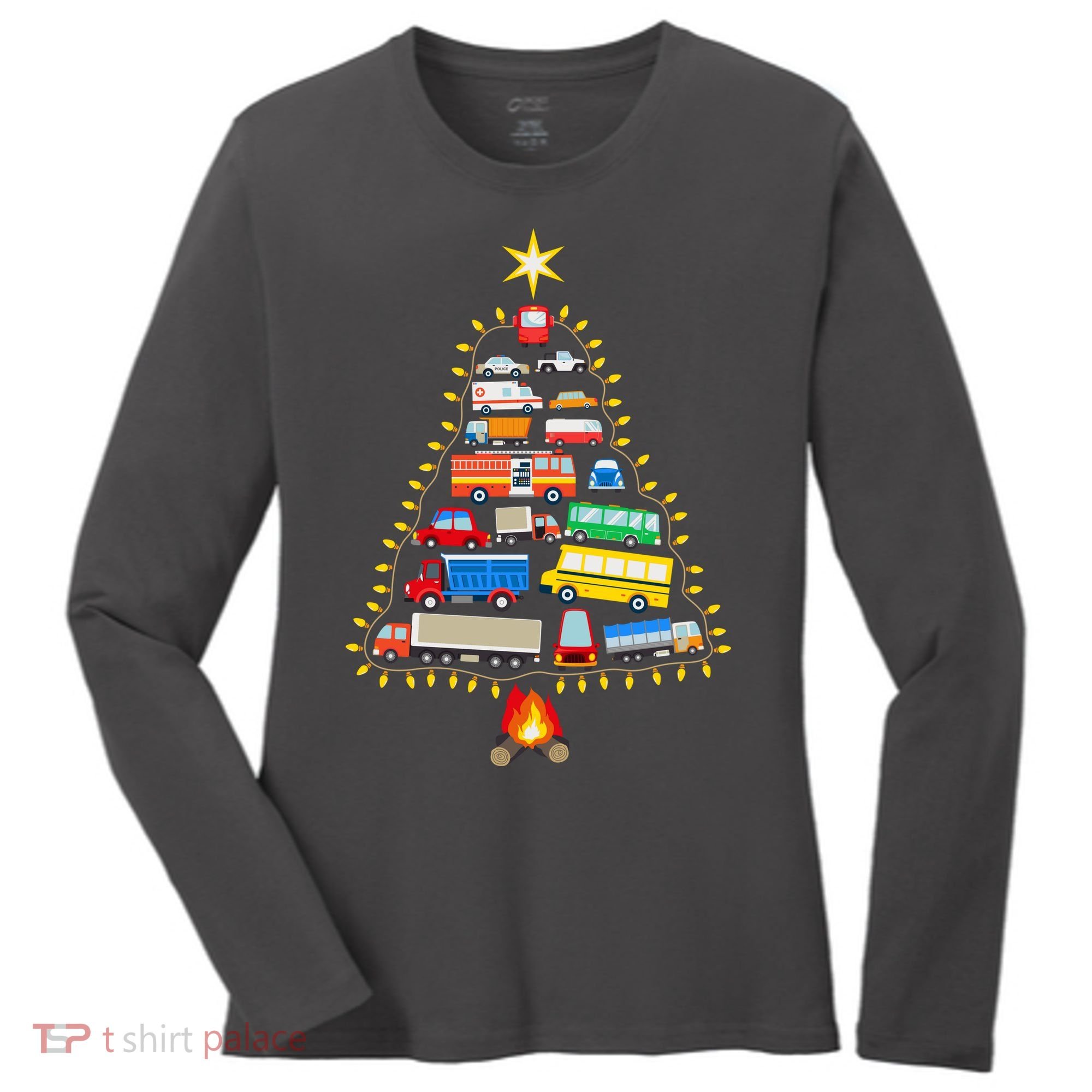 Car Lover Christmas Tree Cute Gift Women's Long Sleeve Shirt
