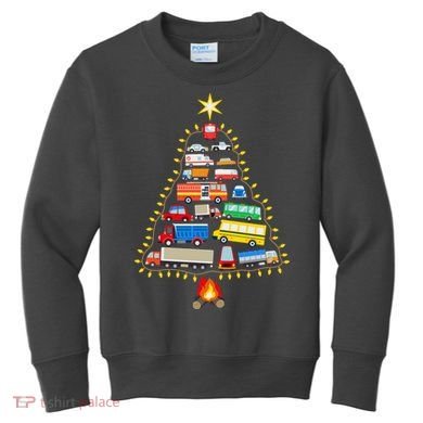 Car Lover Christmas Tree Cute Gift Kids Sweatshirt