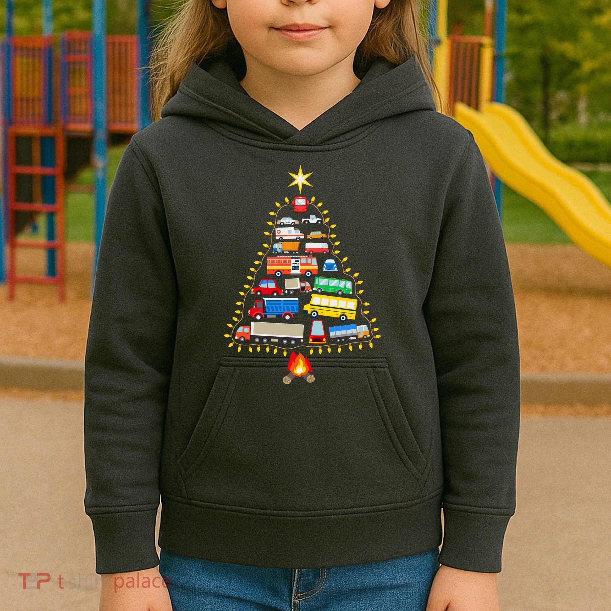 Car Lover Christmas Tree Cute Gift Kids Hoodie