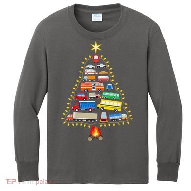 Car Lover Christmas Tree Cute Gift Kids Long Sleeve Shirt
