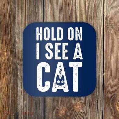 Cat Lover Cat Mom Funny Hold On I See A Cat Coaster